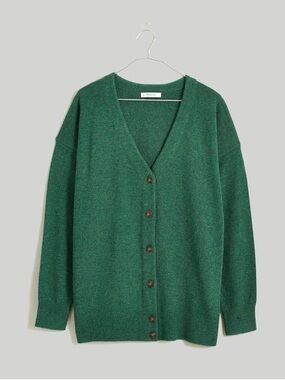 Madewell V-Neck Relaxed Cardigan Deep Sea Green Merino Wool Cotton Sweater